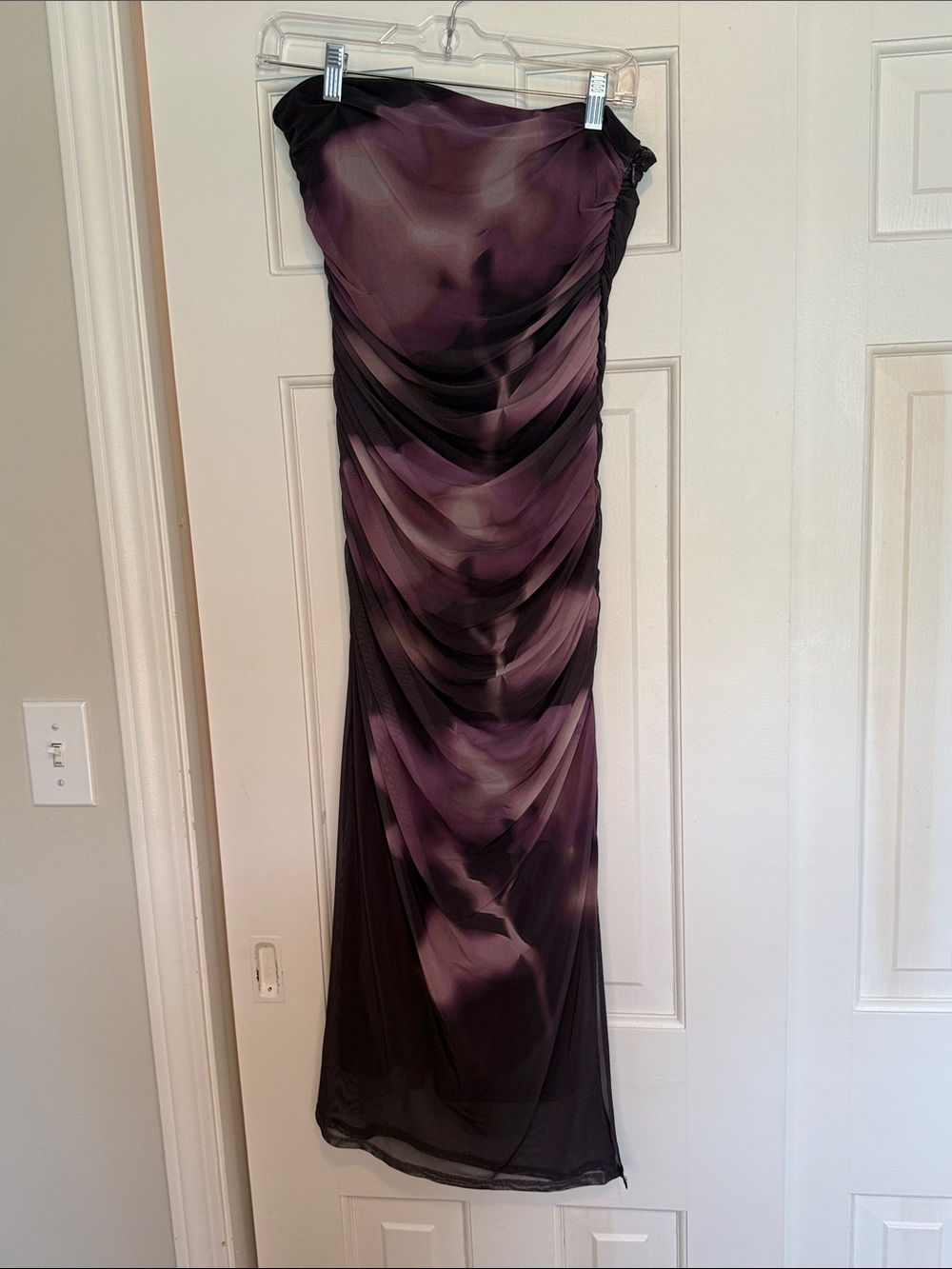 Open Edit Ruched Strapless Mesh Dress